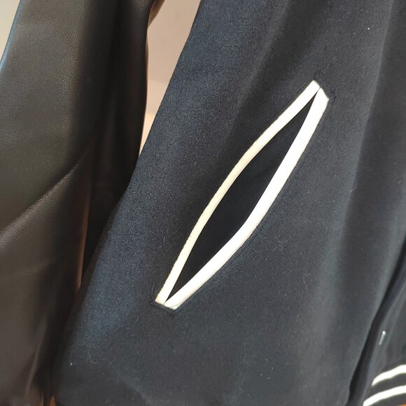 Rhude Embroidered Panel Leather Sleeve Casual Baseball Jacket - Picture 9 of 14